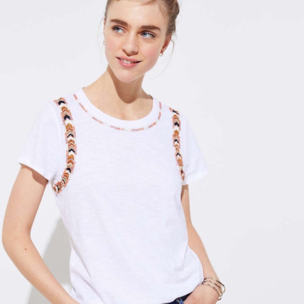 NEW NWT Loft Beaded Vintage Soft Tee Color: White